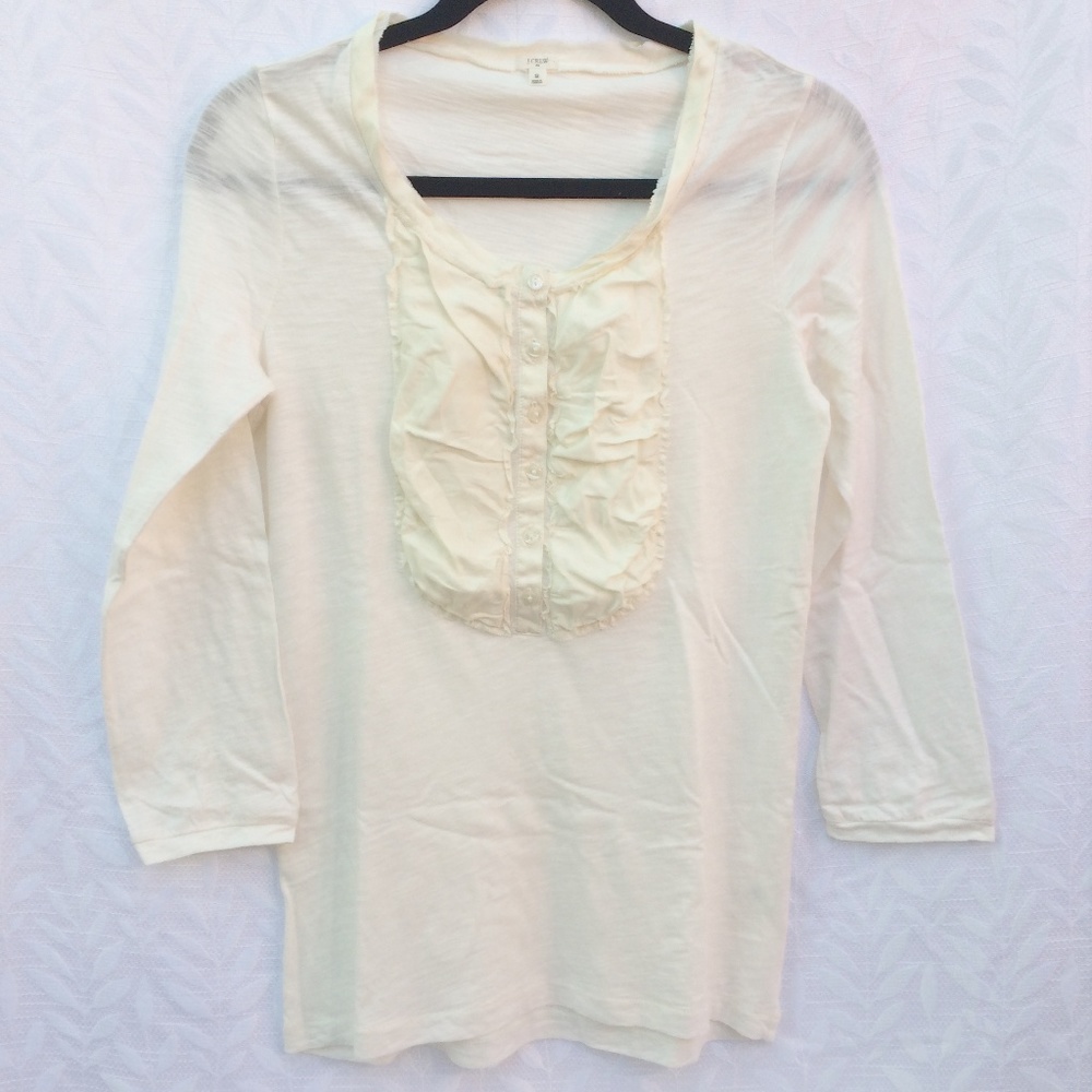 J. Crew Factory Cotton Long Sleeve Silk Ruffle Top